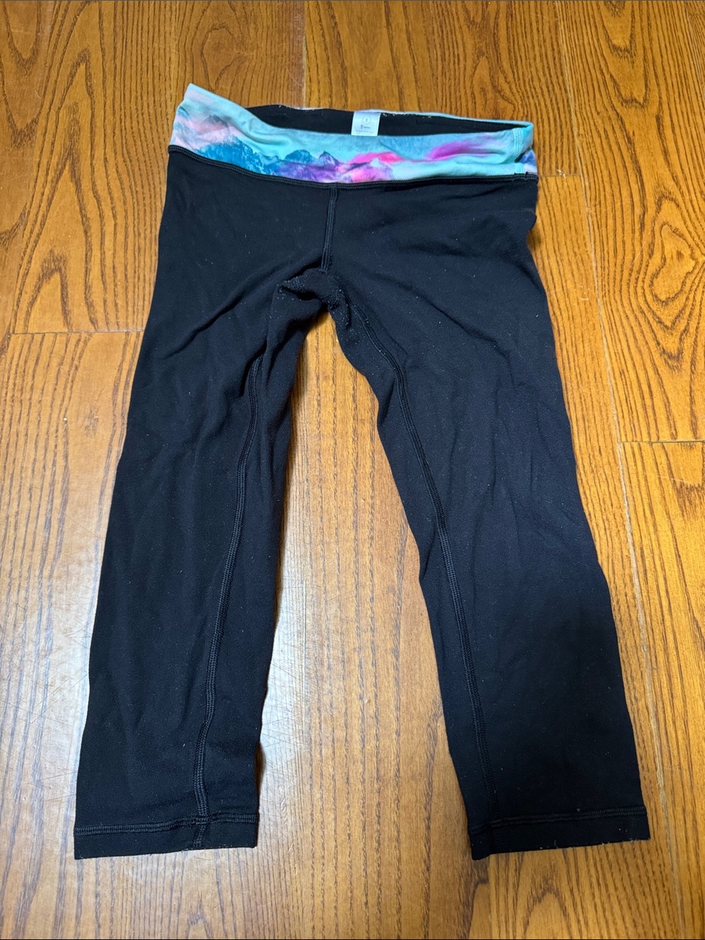 Ivivva Black Leggings with Pastel Tie-Dye Waistband